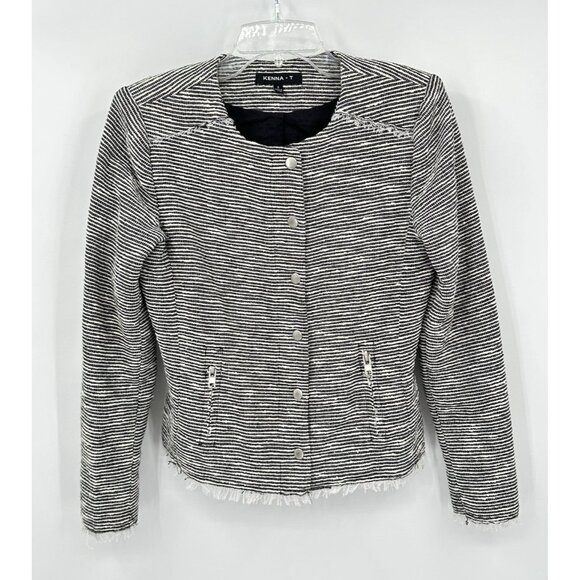 KENNA T jacket blazer cropped striped lightweight career office black white S - Picture 1 of 7